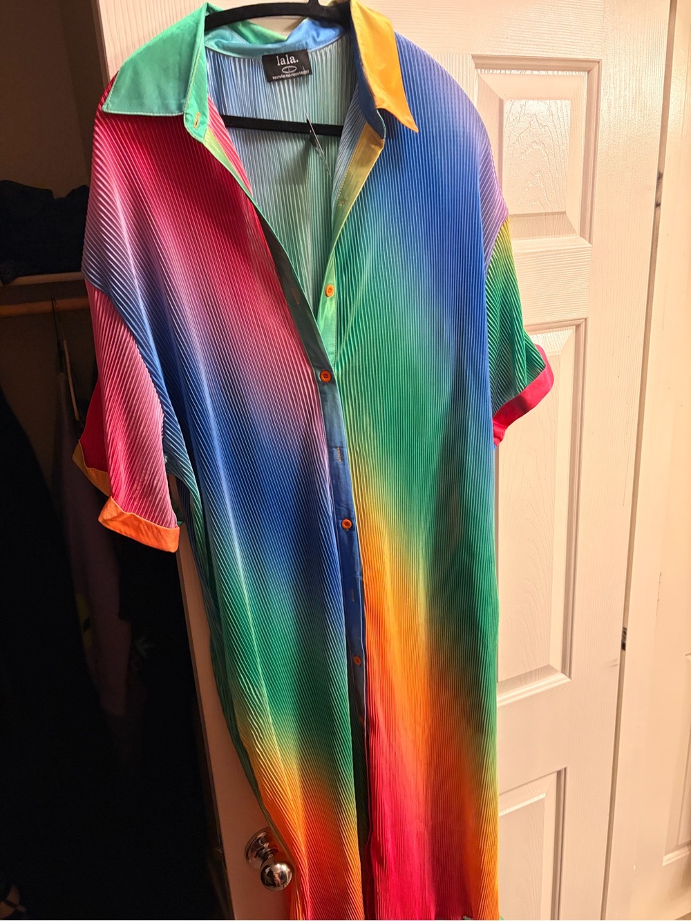 Dressed in LALA Rainbow Ombre Button-Front Maxi Dress - Picture 3 of 4